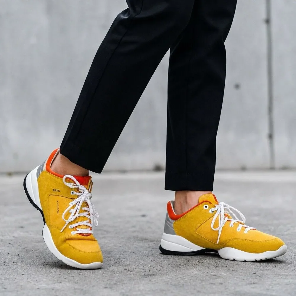 Geox Respira Women’s 10 Yellow Suede Mesh Sneakers Orange Silver EU 40